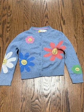 Mini Boden blue smiley flower cardigan 4T-5T